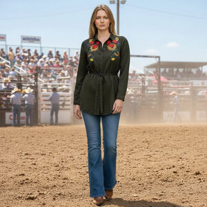 Marfinno Prairie Crewel Embroidered Tunic Shirt/Dress/Jacket, M